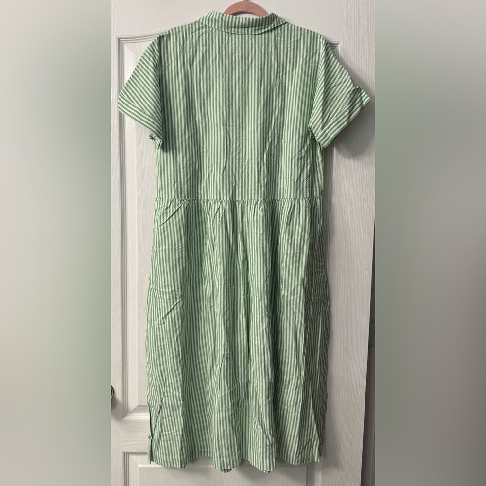 ebossy Boho Striped Button Up Side Slit Mid Long Cotton Shirt Dress with Pockets - Picture 8 of 16